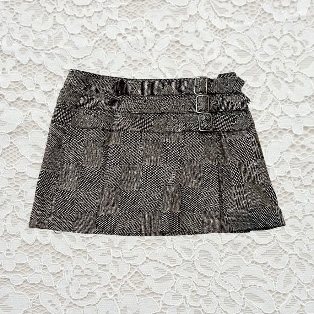 vintage express plaid mini skirt with buckle details